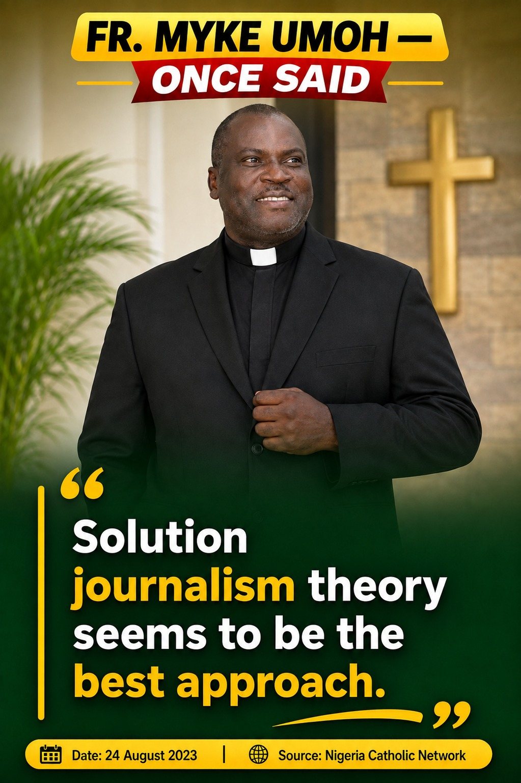 Quote card: “Solution journalism theory seems to be the best approach.”
