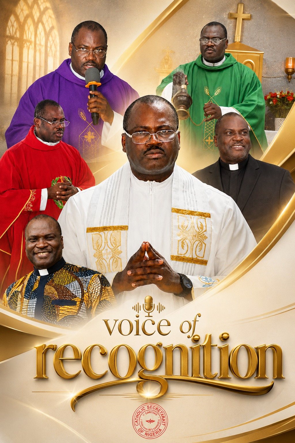 Voice of Recognition: a collage of Padre Mike celebrating Mass and preaching